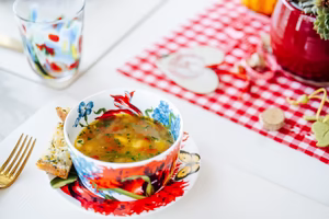 Seefels-Fischsuppe mit Knoblauchbaguette